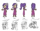 Character Design: Flora turnaround sheet and expressions in a different style.